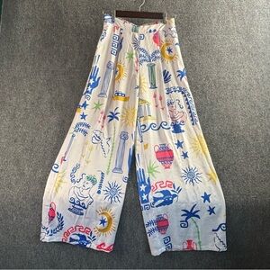 Peach Colorful Patterned Wide-Leg Pants